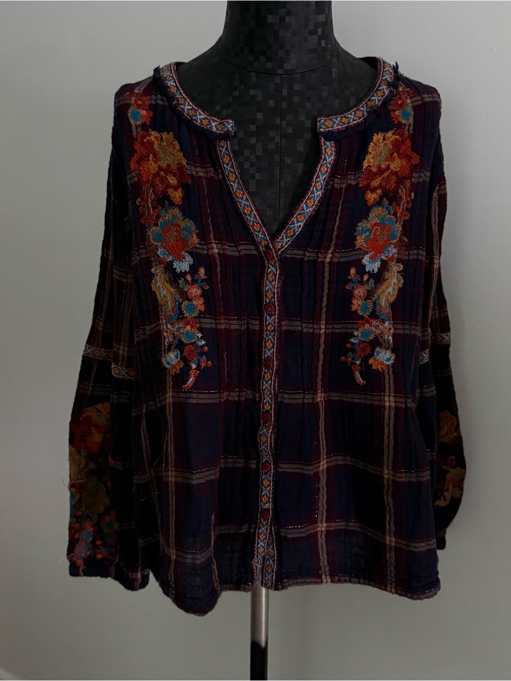 Sundance Zinnia Plaid Floral Embroidered